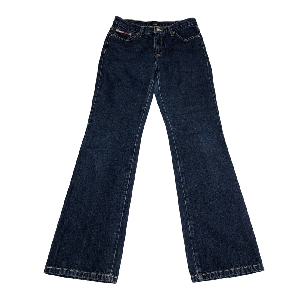 Vintage Tommy Jeans Dark Wash Flare Leg Blue Denim Jeans Womens 7 Y2K 28x29.5"